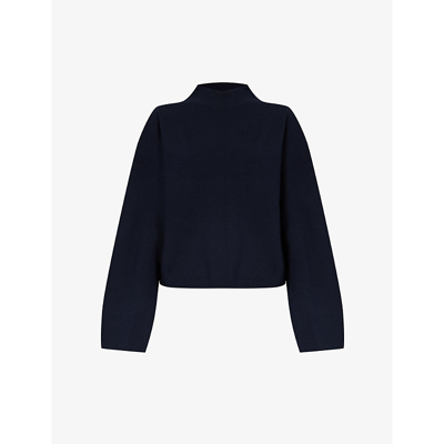 Shop Me And Em Womens Dark Navy High-neck Boxy-fit Wool And Organic-cotton-blend Jumper