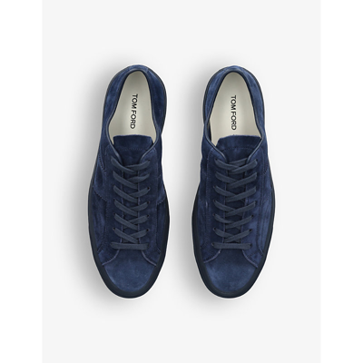 Shop Tom Ford Men's Mid Blue Cambridge Low-top Suede Trainers