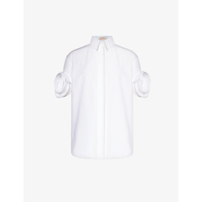 Shop Valentino Women's Bianco Ottico Floral-embellished Relaxed-fit Cotton-poplin Shirt