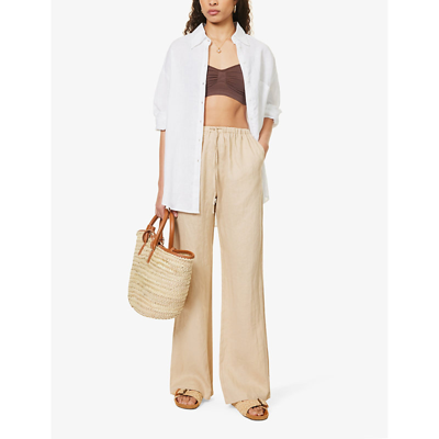 Shop Aexae Straight-leg Mid-rise Linen Trousers In Beige