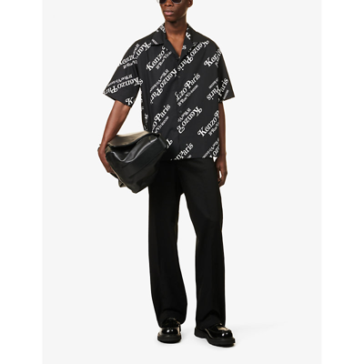Shop Kenzo Mens Black X Verdy Graphic-print Boxy-fit Cotton Shirt