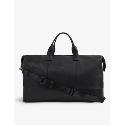 Shop Reiss Black Carter Logo-embossed Leather Travel Bag