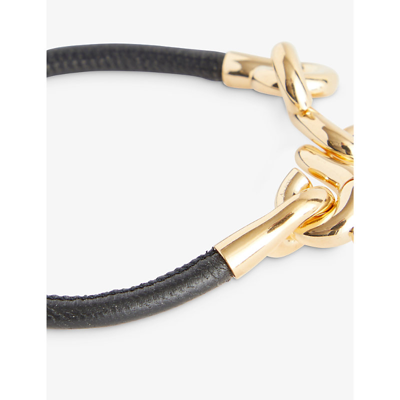 Shop Bottega Veneta Chain-knot Leather And Sterling-silver Bracelet In Black