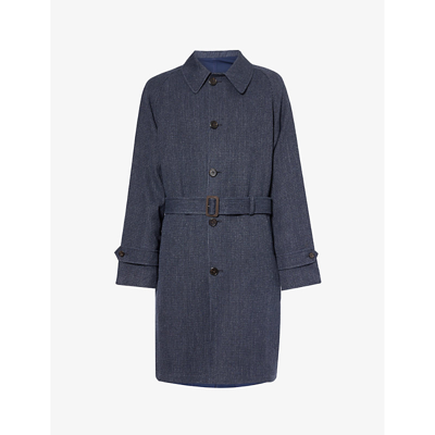 Shop Polo Ralph Lauren Single-breasted Belted Linen And Wool-blend Coat In Navy