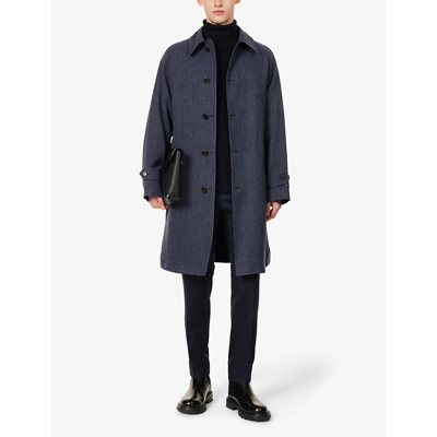 Shop Polo Ralph Lauren Men's Navy Single-breasted Belted Linen And Wool-blend Coat