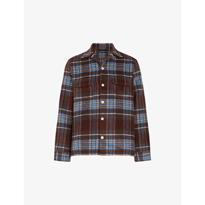 Shop Allsaints Men's Mars Red Triton Relaxed-fit Checked Recycled-polyester Overshirt