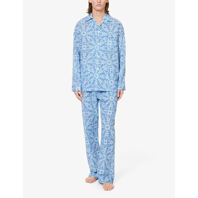 Shop Derek Rose Men's Blue Ledbury Geometric-print Cotton Pyjama Set