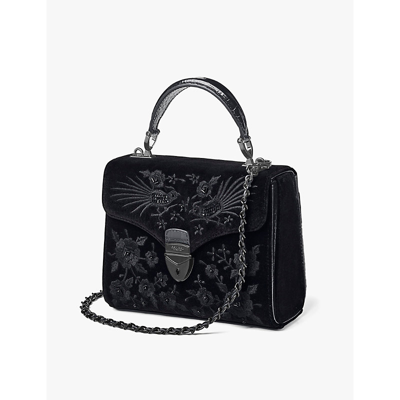 Shop Aspinal Of London Black Mayfair Hand-embroidered Leather Top-handle Bag