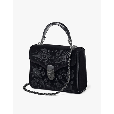 Aspinal Of London Black Mayfair Hand-embroidered Leather Top-handle Bag In Black