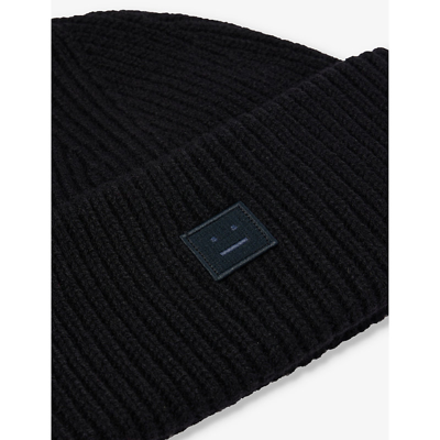 Shop Acne Studios Pansy Brand-patch Wool Beanie Hat In Black