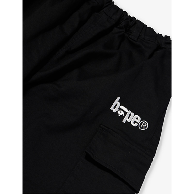 Shop A Bathing Ape Boys Black Kids Brand-embroidered High-rise Cotton-blend Trousers 10-16 Years
