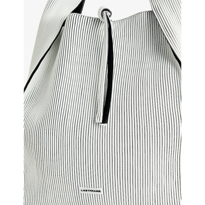 Shop Lastframe Kasane Tasuki Knitted Shoulder Bag In Off White X Black