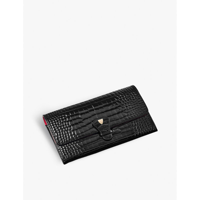 Aspinal Of London Womens Black Removable-insert Patent Crocodile-embossed Leather Travel Wallet In Black