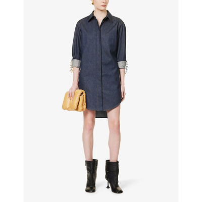 Shop Loewe Womens Raw Denim Chain Shirt Brand-patch Midi Dress
