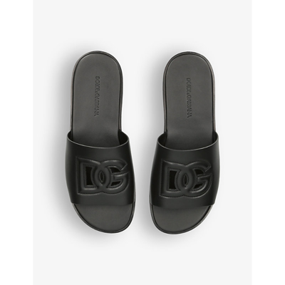 Shop Dolce & Gabbana Men's Black Logo-embellished Moulded Sliders