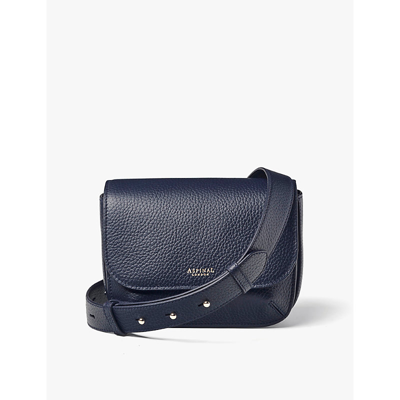 Shop Aspinal Of London Womens  Ella Logo-embossed Leather Cross-body Bag In Navy