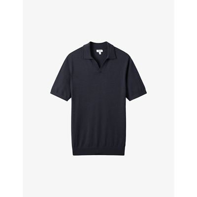 Shop Reiss Men's Blue Smoke Duchie Open-neck Wool Polo Shirt