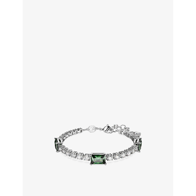 Shop Swarovski Womens Green Matrix Tennis Embellished Rhodium-plated Bracelet