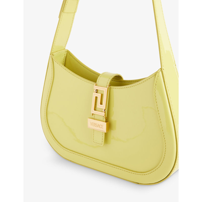 Shop Versace Womens Yellow  Gold Greca Goddess Small Leather Hobo Bag