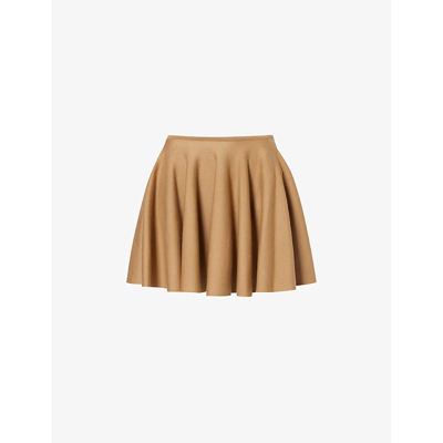 Shop Khaite Women's Nougat Ulli Pleated High-rise Wool-blend Mini Skirt
