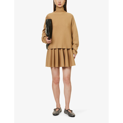 Shop Khaite Women's Nougat Ulli Pleated High-rise Wool-blend Mini Skirt