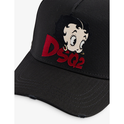 Shop Dsquared2 Betty Boo-patch Cotton-twill Cap In Black