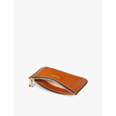 Shop Aspinal Of London Women's Tan Ella Brand-embellished Leather Cardholder