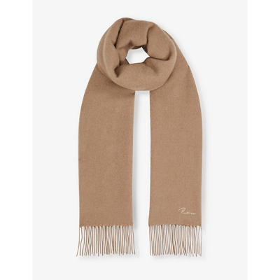 Shop Reiss Men's Camel Picton Fringed-trim Wool And Cashmere-blend Scarf