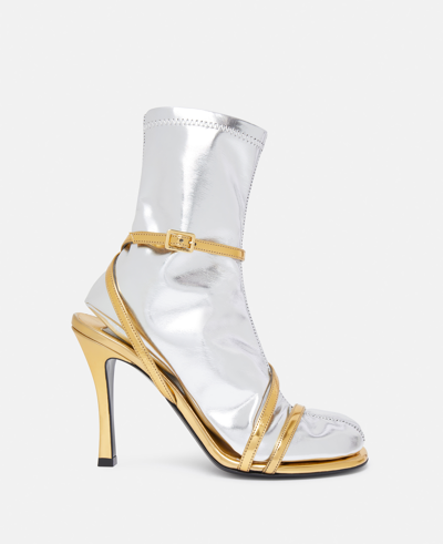 Shop Stella Mccartney Double-chromatic Sock-effect Heeled Boots In Silver / Gold