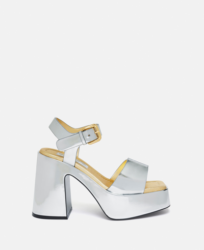 Shop Stella Mccartney Skyla Double-chromatic Mirrored Platform Sandals In Silver