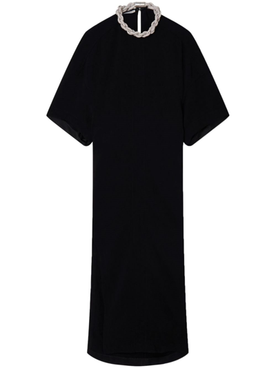 Shop Stella Mccartney Falabella Maxi Dress With Crystal Chain In ブラック