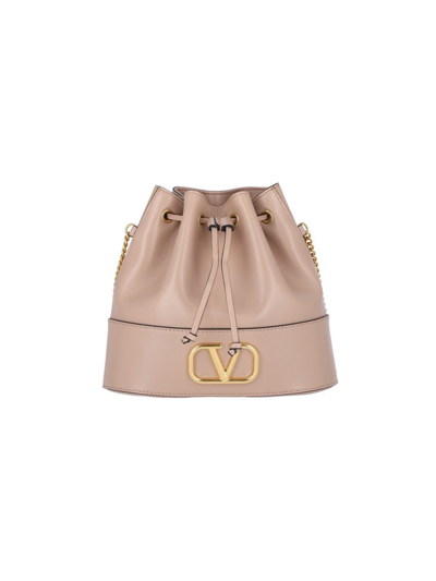 Shop Valentino Vlogo Signature Drawstring Bucket Bag In Pink
