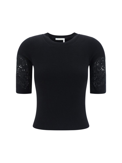 Shop Chloé Embroidered Ribbed Top In Black