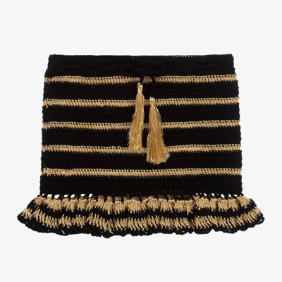 Shop Nessi Byrd Girls Black & Gold Crochet Beach Skirt