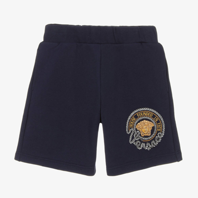 Shop Versace Boys Navy Blue Cotton Nautical Shorts