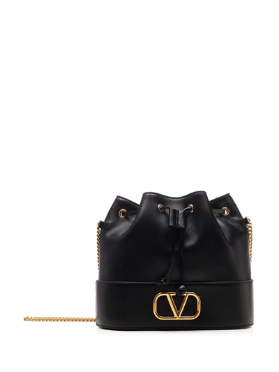 Shop Valentino Vlogo Signature Drawstring Bucket Bag In Black