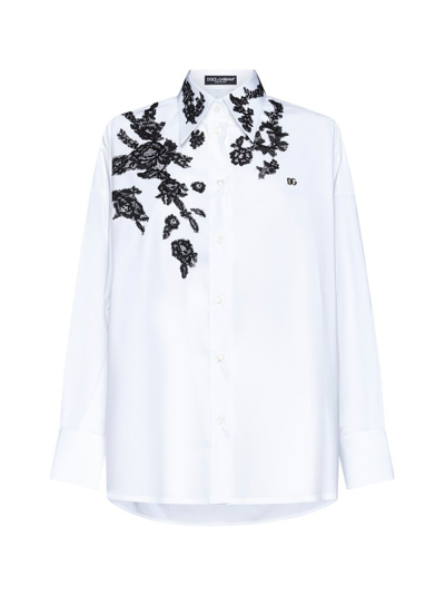 Shop Dolce & Gabbana Lace Patch Oversized Shirt In White