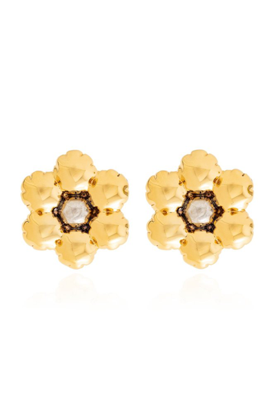 Shop Marni Puffy Flower Earrings In Gold