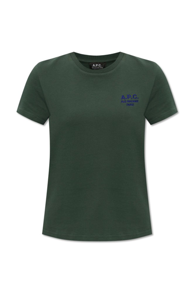 Shop Apc A.p.c. Logo Embroidered Crewneck T In Green