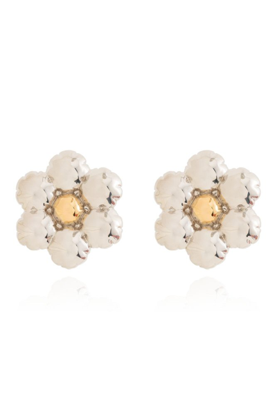 Shop Marni Puffy Flower Earrings In Silver