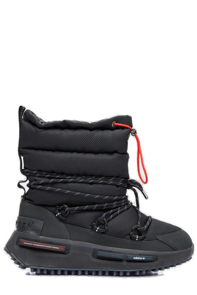 Shop Moncler Genius Moncler X Adidas Originals Logo Detailed Ankle Boots In Black