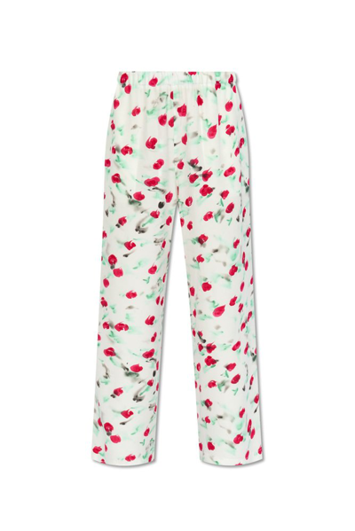 Shop Marni Floral Printed Cropped Satin Trousers In Multi
