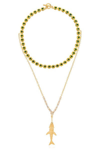 Shop Marni Fish Charm Embellished Necklace In Gold