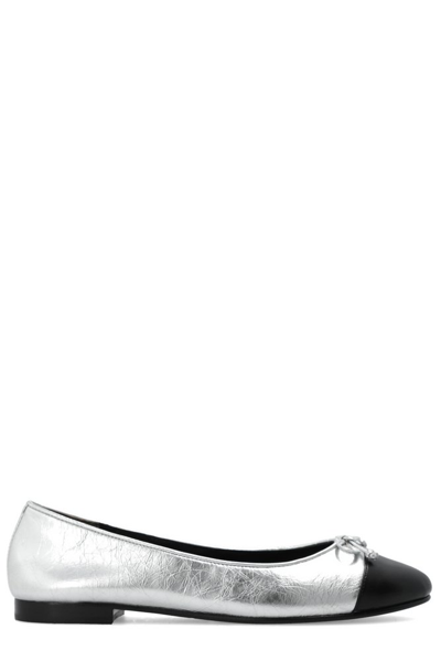 Shop Tory Burch Cap Toe Leather Ballet Flats In Silver