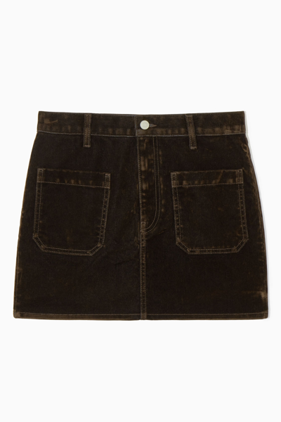 Shop Cos Flocked-denim Mini Skirt In Brown