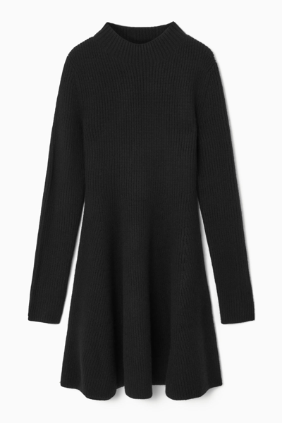 Shop Cos Knitted Wool Flared Mini Dress In Black