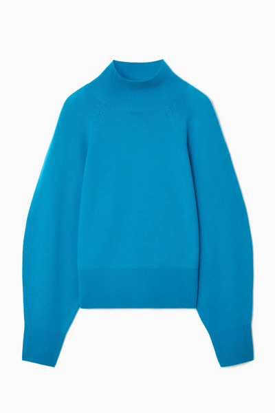 Shop Cos Batwing-sleeve Merino Wool Jumper In Turquoise