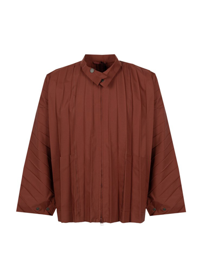 Shop Issey Miyake Homme Plisse  Straight Hem Pleated Jacket In Brown