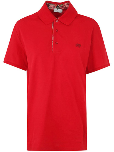 Shop Etro Logo Embroidered Short Sleeved Polo Shirt In Red