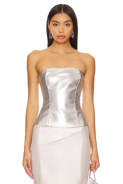 Shop Superdown Novi Faux Leather Corset In Silver Metallic